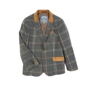 Appaman Smoky Windowpane Club Blazer Jacket Sport Coat Boys 16 Gray Tan Lined